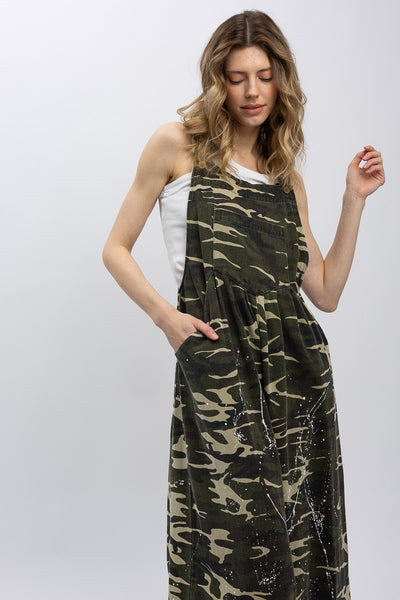 Camo Print Wide Leg Overalls