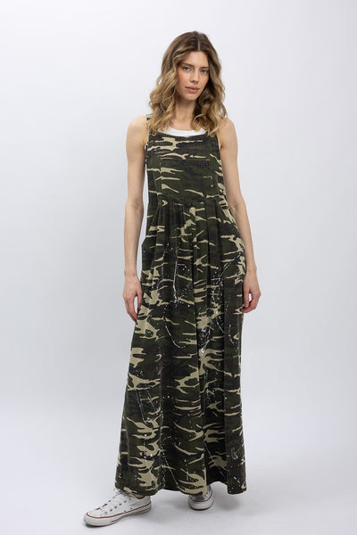 Camo Print Wide Leg Overalls