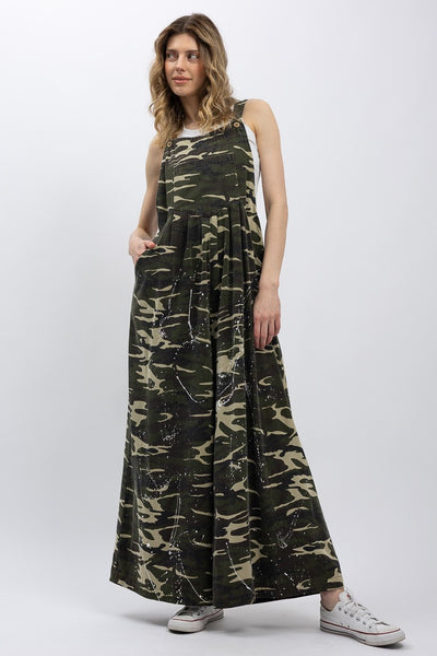 Camo Print Wide Leg Overalls
