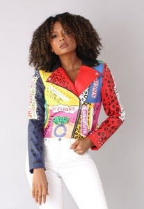 Print Faux Leather Moto Jacket
