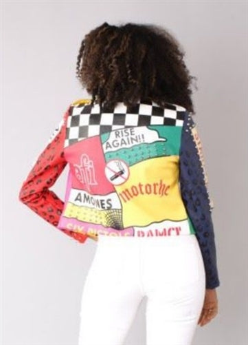 Print Faux Leather Moto Jacket