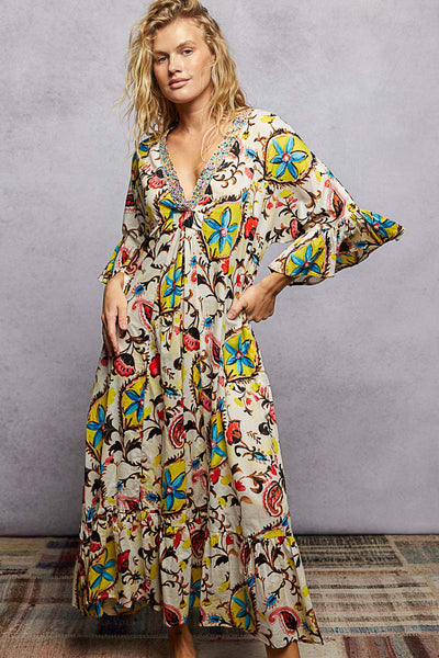 Beaded Neckline Kaftan