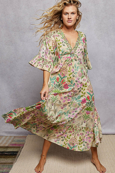 Beaded Neckline Kaftan