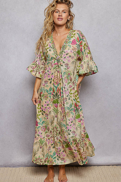 Beaded Neckline Kaftan