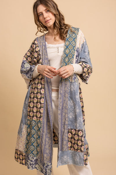 Print Mix Patched Kimono