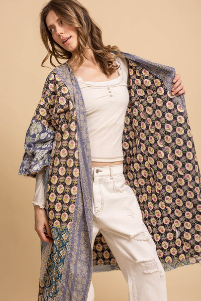 Print Mix Patched Kimono