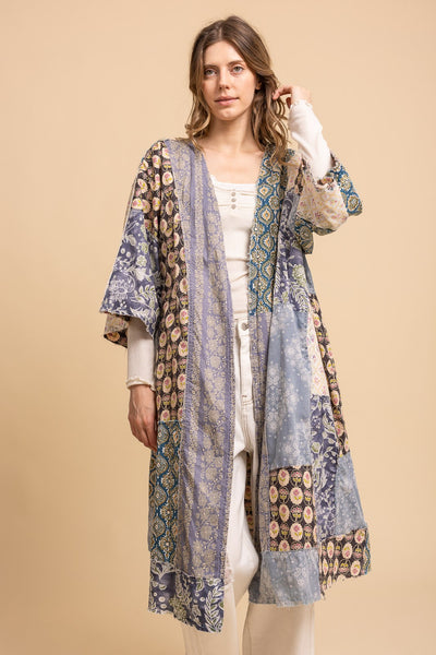 Print Mix Patched Kimono