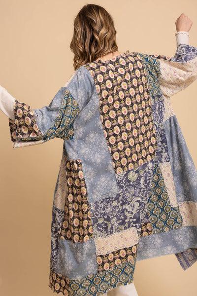 Print Mix Patched Kimono