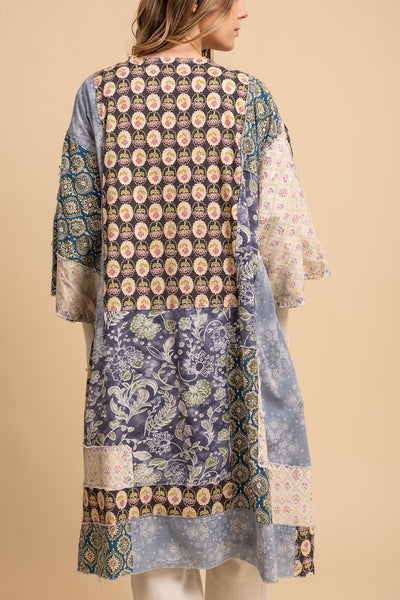 Print Mix Patched Kimono