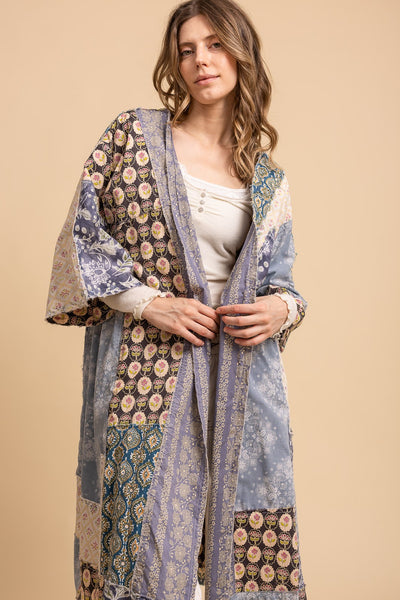 Print Mix Patched Kimono