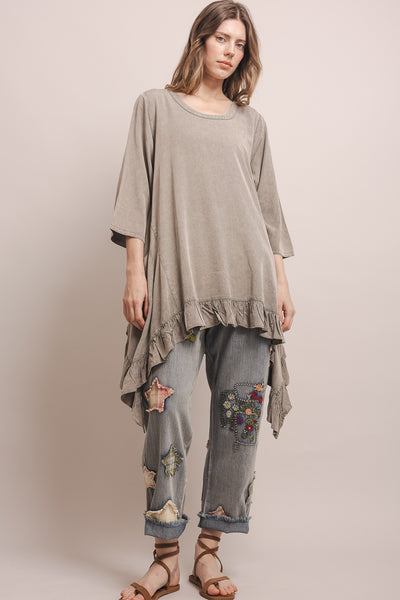 3/4 Sleeve High Low Tunic Top