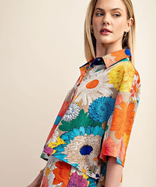 Bold Floral Crop Blouse