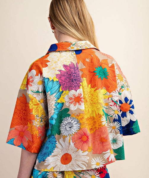 Bold Floral Crop Blouse