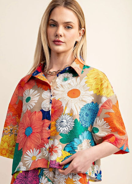 Bold Floral Crop Blouse