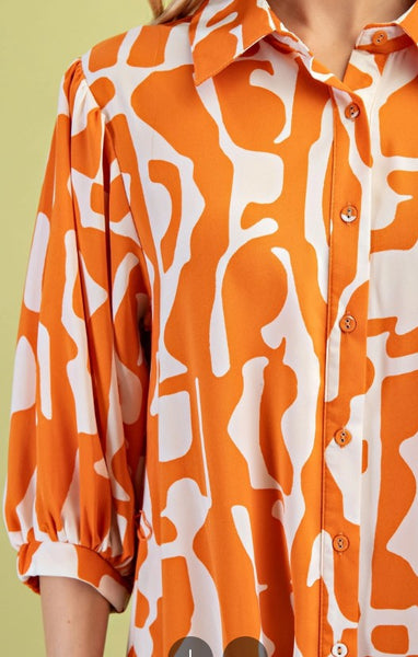 Geometric Print Button Down Shirt Dress
