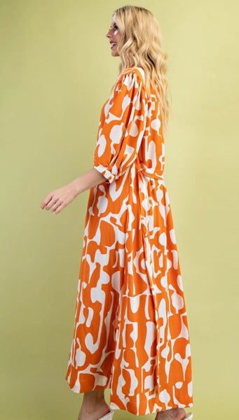 Geometric Print Button Down Shirt Dress