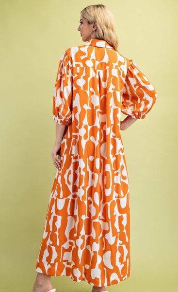 Geometric Print Button Down Shirt Dress