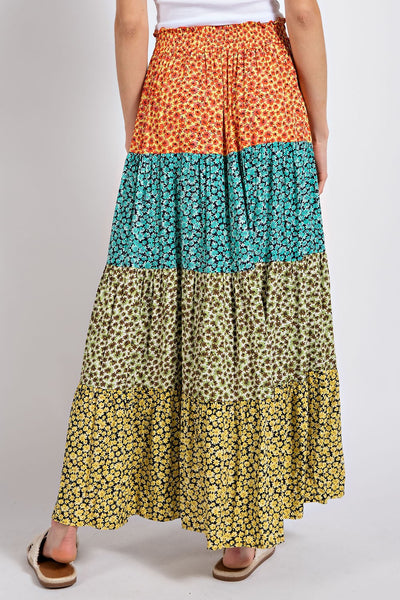 Tiered Boho Floral Maxi Skirt