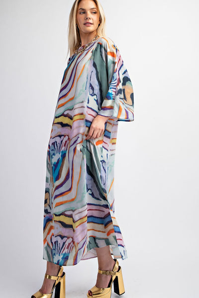 Boat Neck Printed Maxi Dress