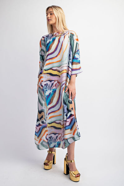 Boat Neck Printed Maxi Dress