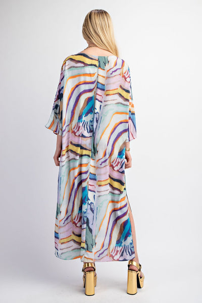 Boat Neck Printed Maxi Dress