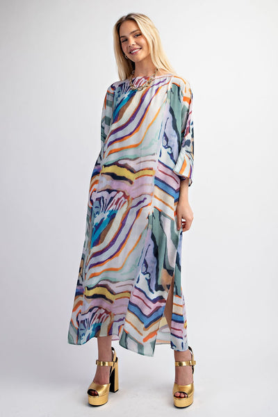 Boat Neck Printed Maxi Dress