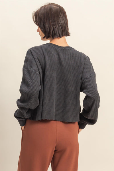 Mineral Washed Waffle Long Sleeve Top