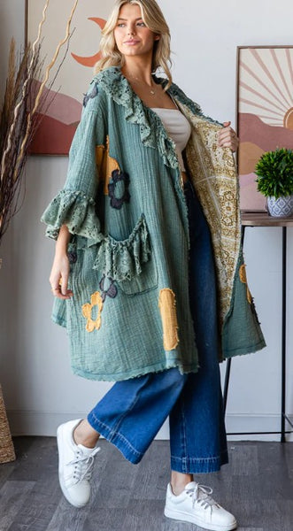 FLOWER PATCHWORK LACE RUFFLE DUSTER