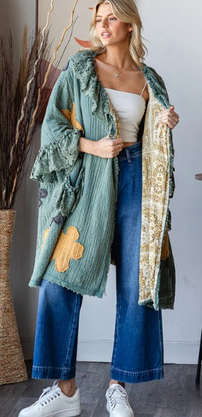 FLOWER PATCHWORK LACE RUFFLE DUSTER