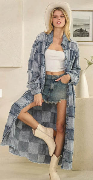 Mineral Wash Oversized Patchwork Shirt Dress