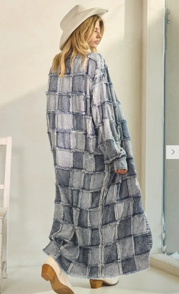 Mineral Wash Oversized Patchwork Shirt Dress