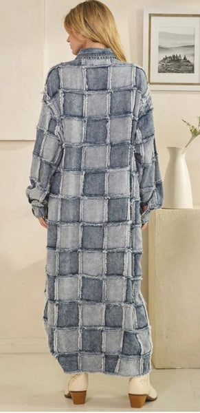 Mineral Wash Oversized Patchwork Shirt Dress