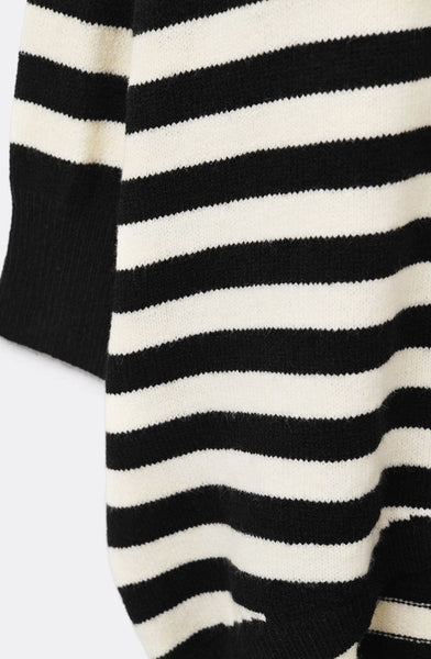 High Neck Oversized Sweater with Bat Wings and Stripes