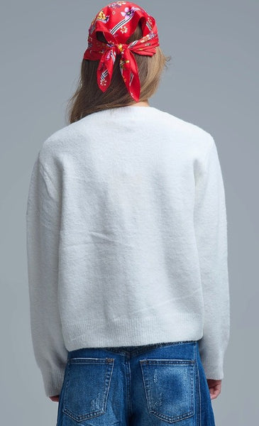 Charming White Cardigan with Heart Buttons