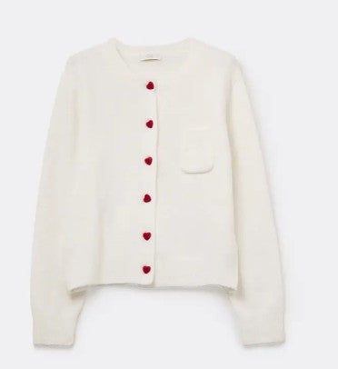 Charming White Cardigan with Heart Buttons