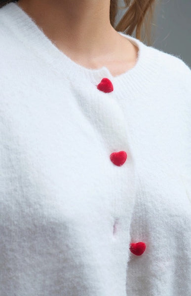 Charming White Cardigan with Heart Buttons