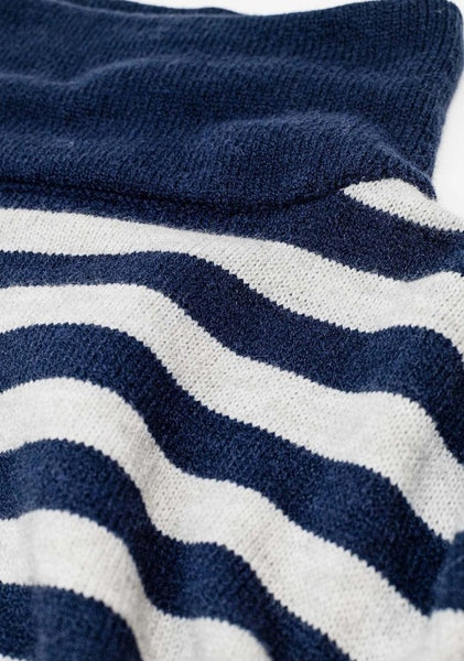 High Neck Oversized Sweater with Bat Wings and Stripes