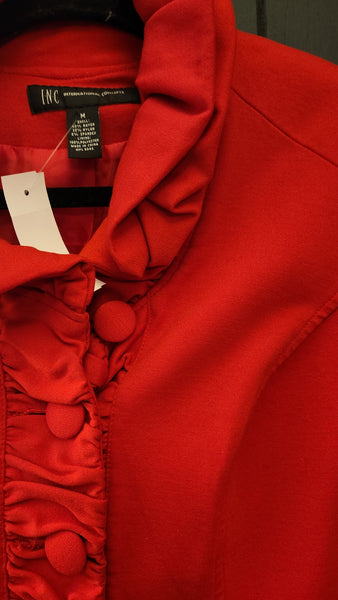 INC Red Ruffle Trim Blazer