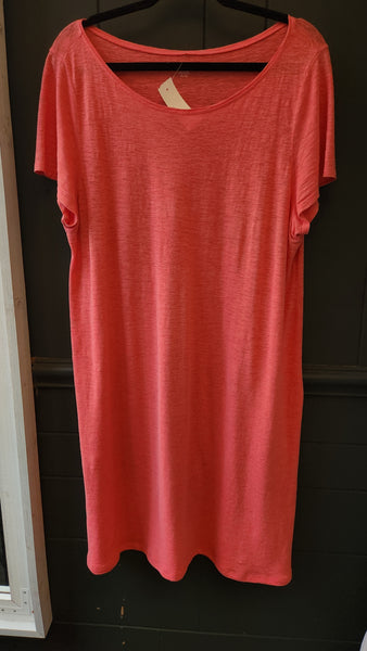 Eileen Fisher Short Sleeved Coral Tee Shirt Linen Blend Dress