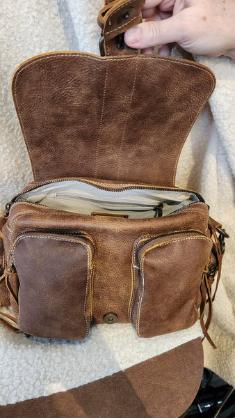 Roots Saddlebag Purse in Light Brown Leather