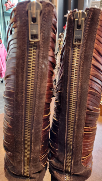 Freebird Leather Boots with Laser Cut Stripes of Leather