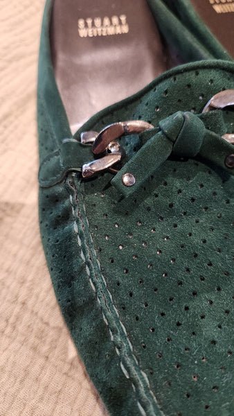 Stuart Weitzman Green Suede Loafer Mules