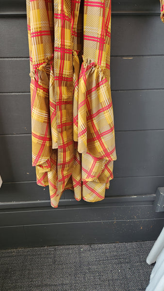 Umgee red and gold plaid wrap dress