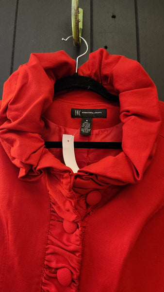 INC Red Ruffle Trim Blazer