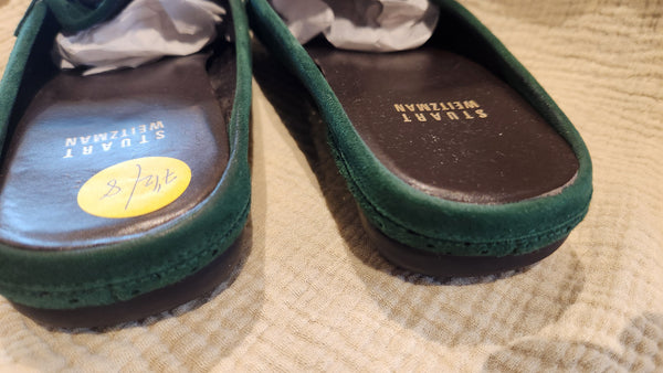 Stuart Weitzman Green Suede Loafer Mules