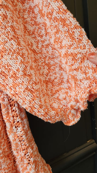 Free People Orange and White Crocheted Cardigan Sweater
