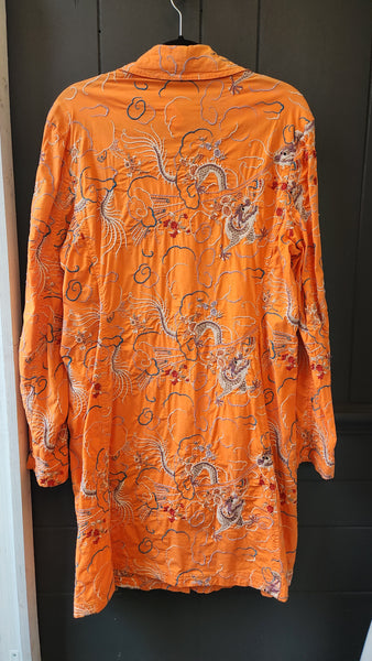 Johnny Was Embroidered Orange Orient Dragon Long Coat Duster
