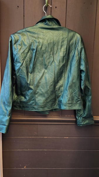 Joseph Ribkoff Metallic Teal  Faux Leather Jacket