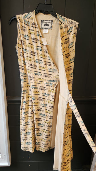 Effie's Heart Sleeveless Wrap Dress with Vintage Train Car Pattern