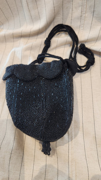 Black Flower Bell Beaded Crossbody Purse